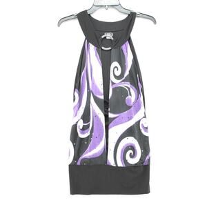 Vintage Solar Blouse Women's Size XL Purple Black Dance Sequenced Sleeveless